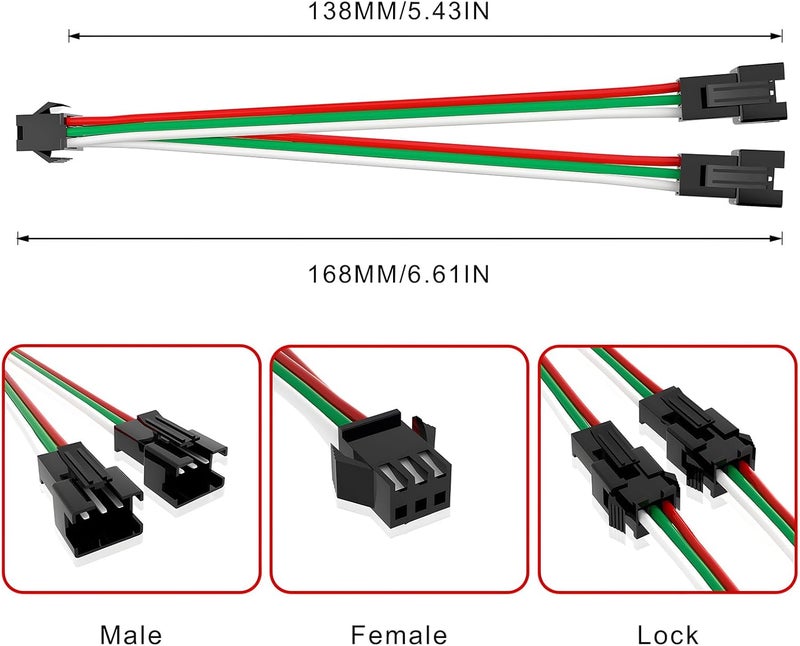 VISDOLL 8Pcs JST SM 3Pin 1 to 2 Connectors 22AWG Wire Female/Male LED Connector 15cm for WS2812B WS2811 WS2812 WS2814 SK6812 CCT LED Strip Light (3pin SM Splitter 1 to 2) - Image 5